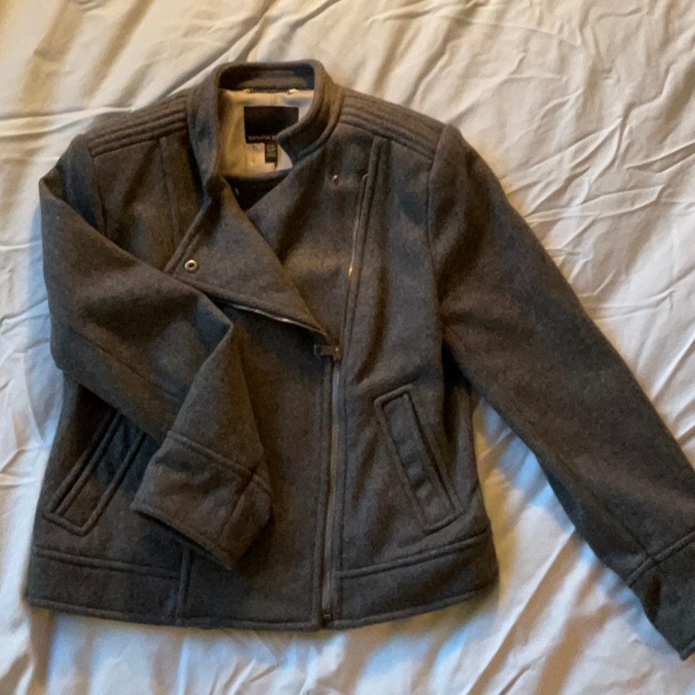 Banana Republic grey wool Moto Jacket Sz S Petite